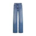 Jeans droits en coton bleu de Calvin Klein, vue de face, avec détails de couture et ceinture.