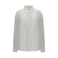 Chemise en soie blanche pour homme de Calvin Klein, col classique, manches longues et coupe élégante visible sur l'image.