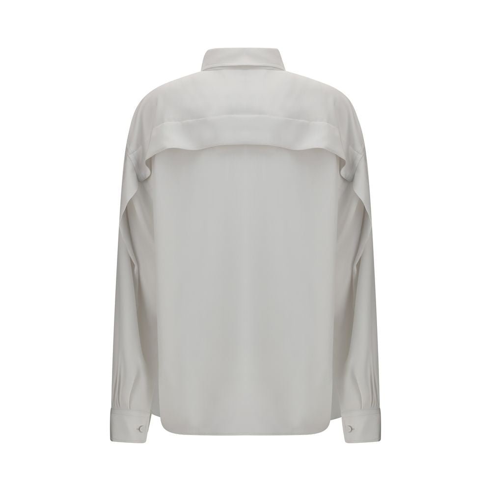 Chemise en soie blanche de Calvin Klein pour homme, col classique et boutons, vue de face.