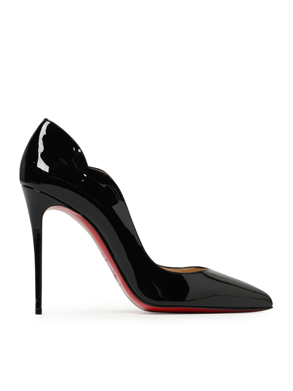 Chaussures Christian Louboutin Hot Chick en cuir verni noir avec talons de 10 cm, style élégant et sophistiqué.