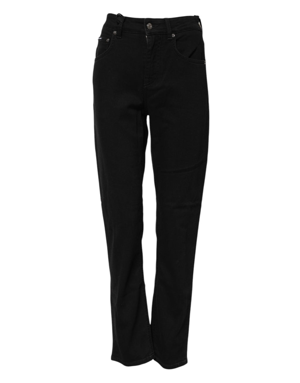 Jeans boyfriend en coton stretch noir de Dolce & Gabbana, coupe décontractée et détails modernes visibles sur l'image.
