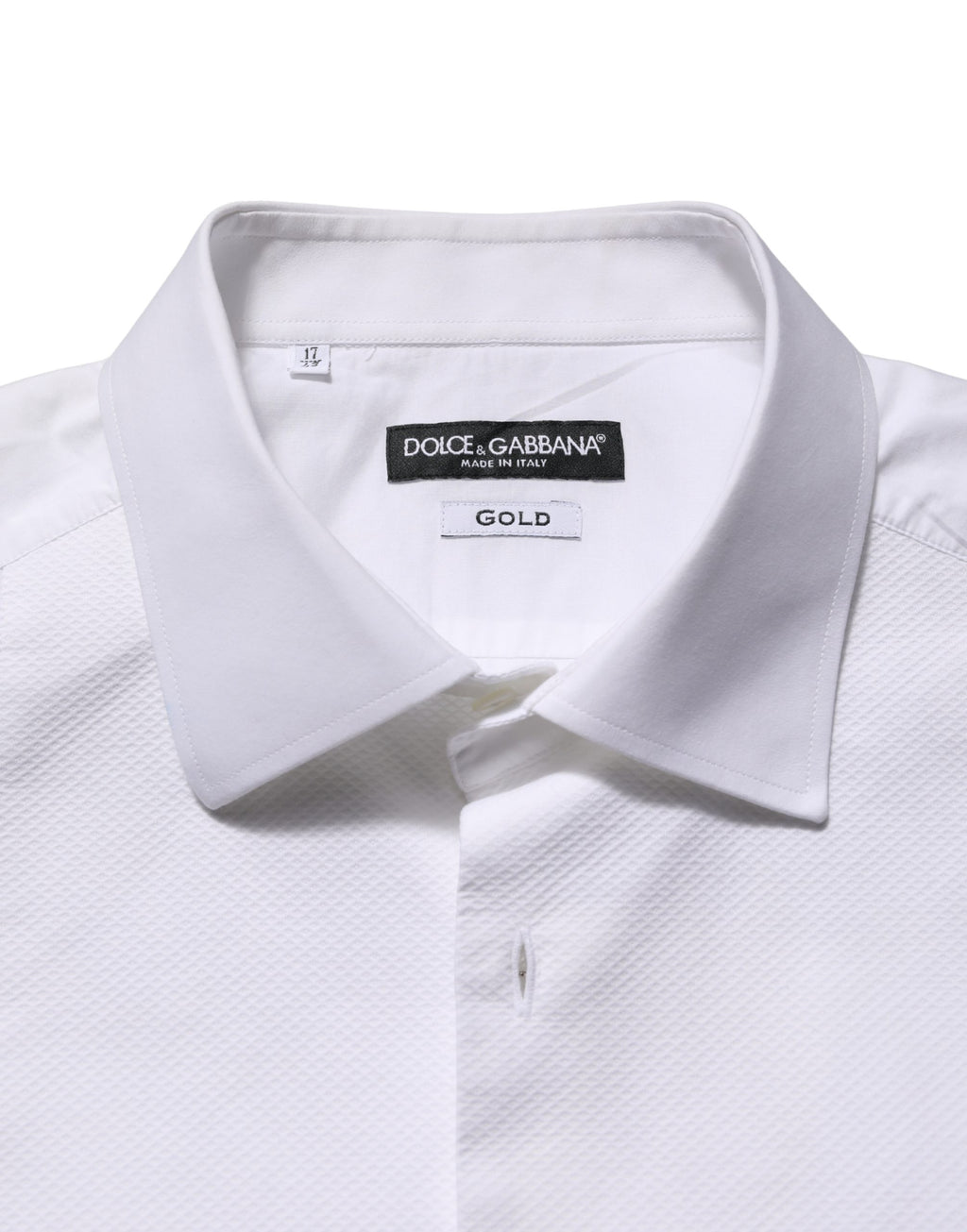 Robe chemise blanche en coton popeline Dolce & Gabbana, style formel, avec col et manches longues, vue de face.