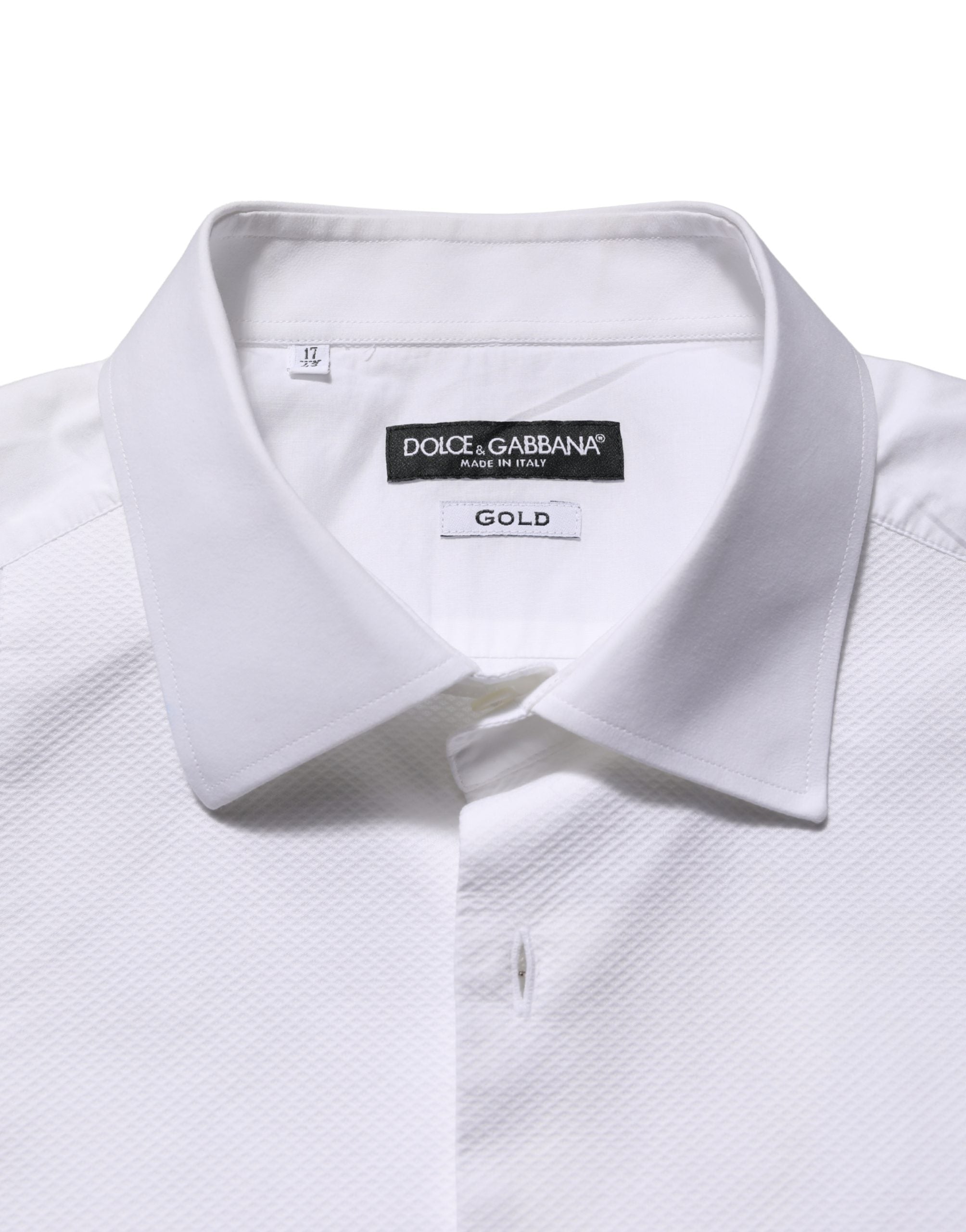 Robe chemise blanche en coton popeline Dolce & Gabbana, style formel, avec col et manches longues, vue de face.