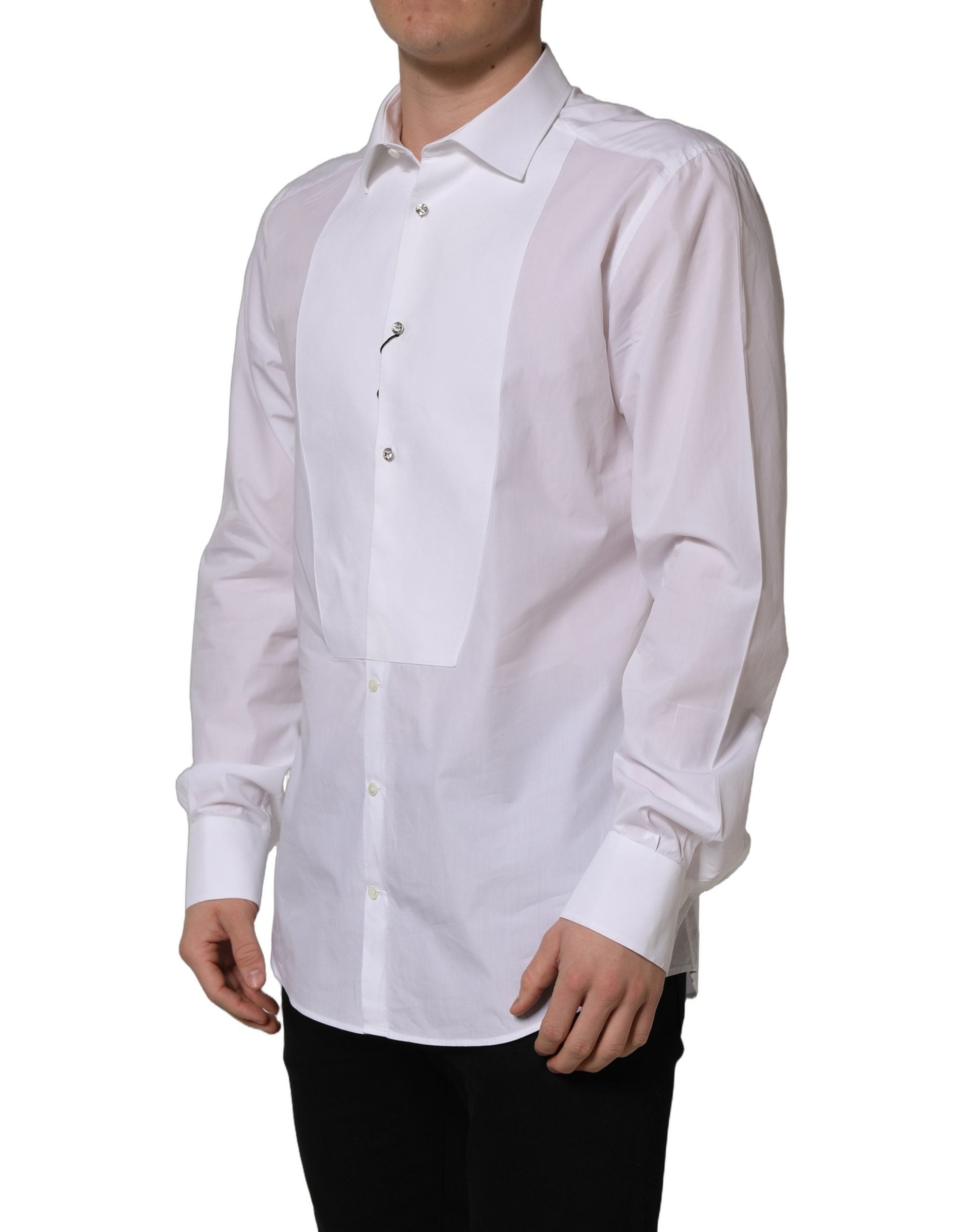 Chemise formelle blanche Dolce & Gabbana en coton popeline, robe de style élégante et sophistiquée.