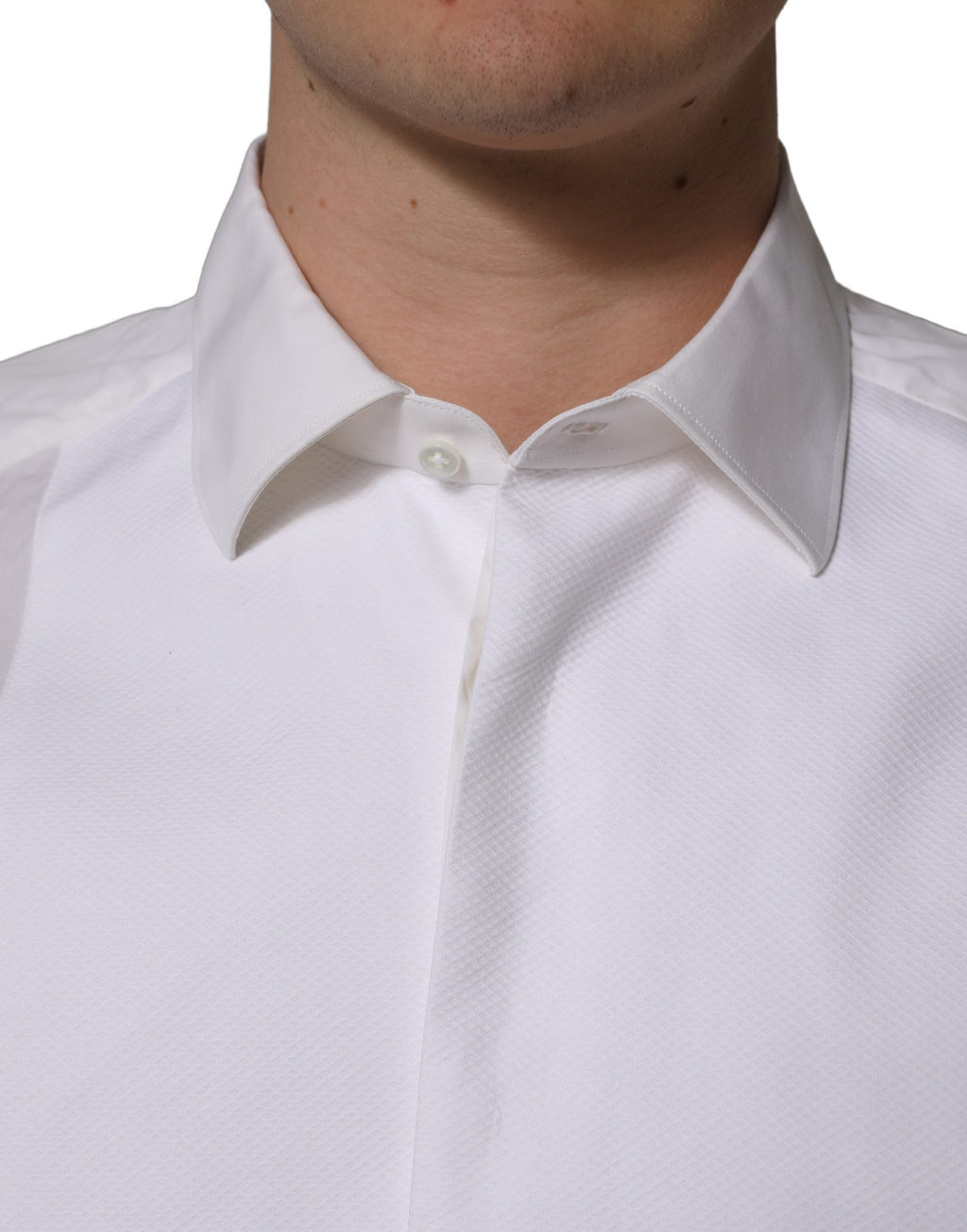 Chemise formelle blanche Dolce & Gabbana en coton popeline, robe bib de style élégant et sophistiqué.