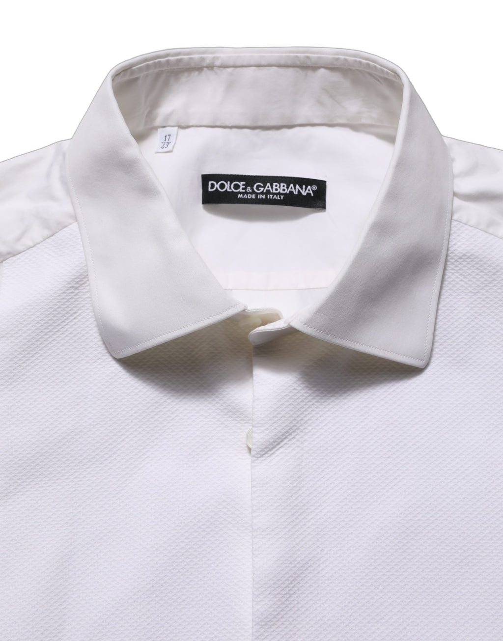 Robe chemise blanche en coton popeline de Dolce & Gabbana, style formel avec col et boutons visibles.