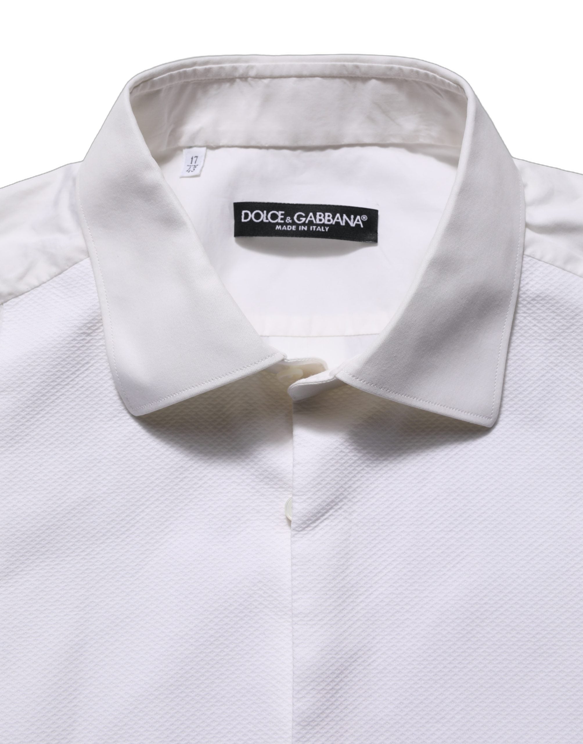 Robe chemise blanche en coton popeline de Dolce & Gabbana, style formel avec col et boutons visibles.