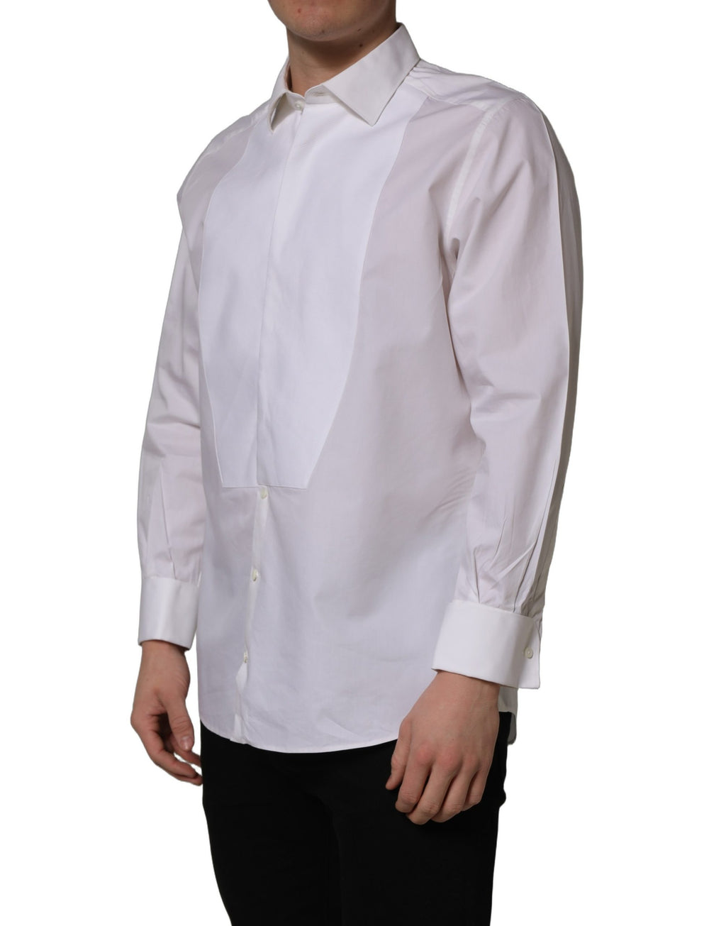 Chemise formelle en coton popeline blanche Dolce & Gabbana, robe bib élégante pour femme.