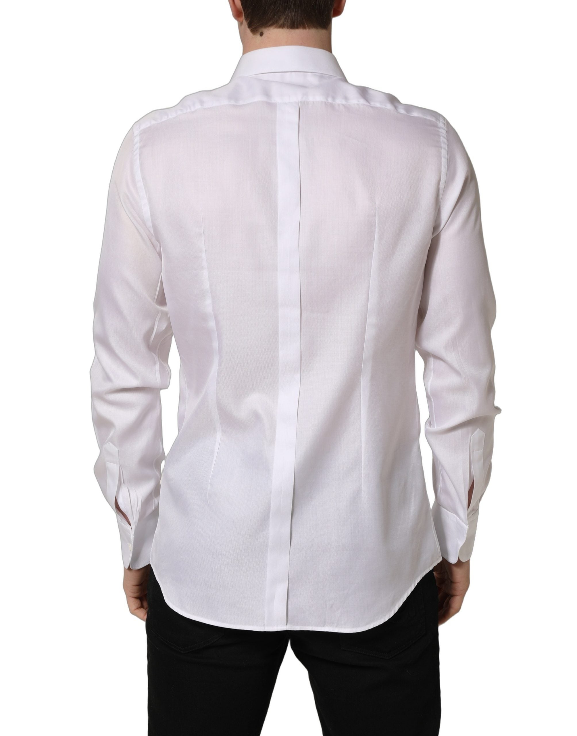 Chemise homme Dolce & Gabbana blanche en coton à col formel, élégante chemise de costume pour homme.