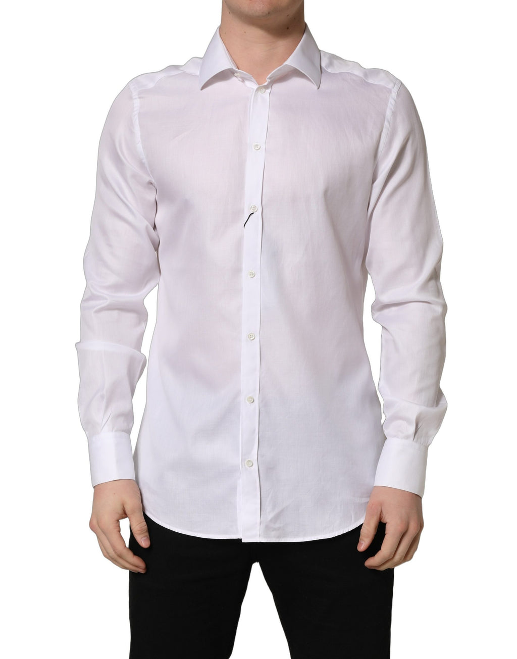Chemise homme blanche en coton Dolce & Gabbana, robe formelle à col, élégant vêtement pour occasion spéciale.