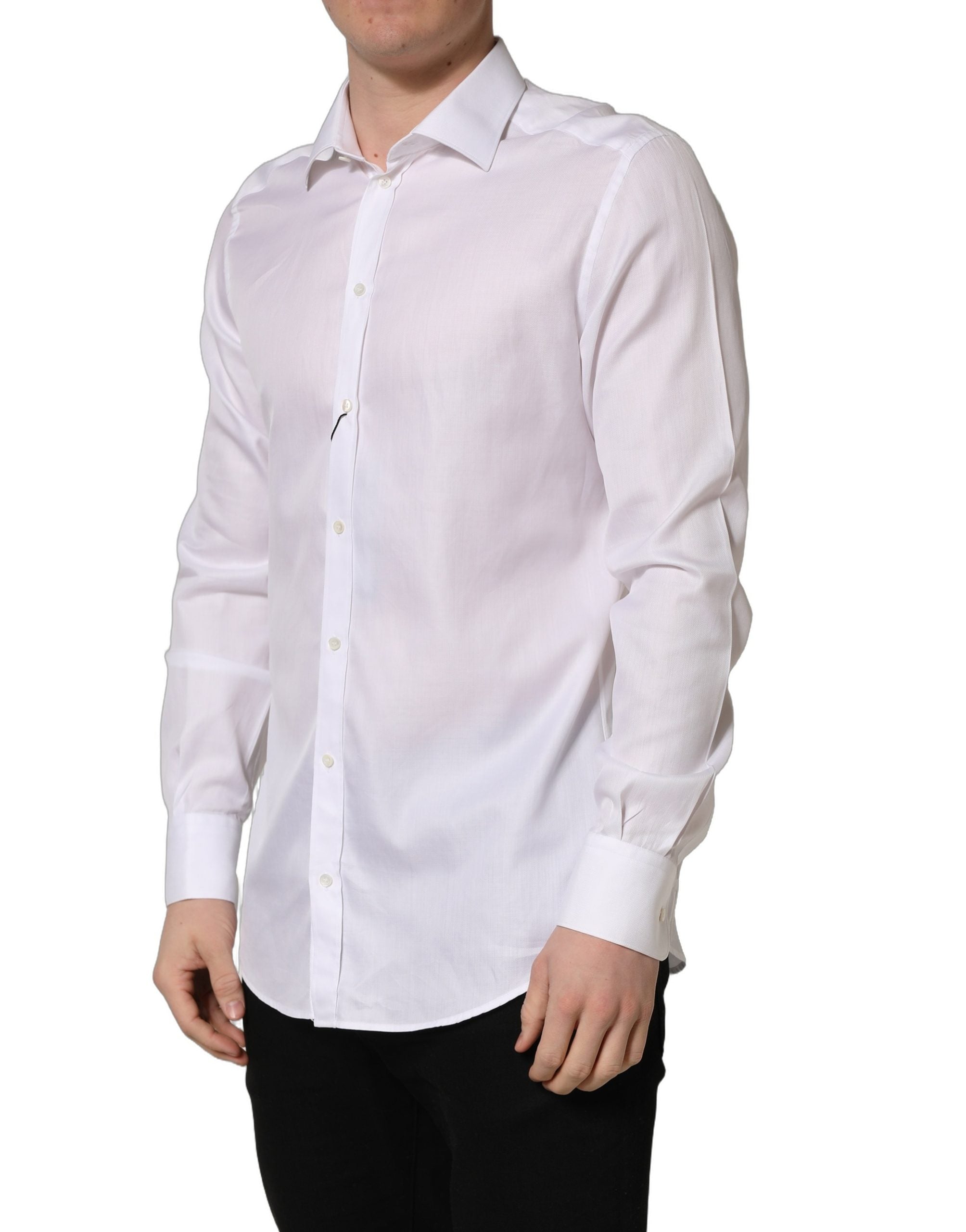 Chemise blanche en coton pour homme de la marque Dolce & Gabbana, col formel, design élégant et classique