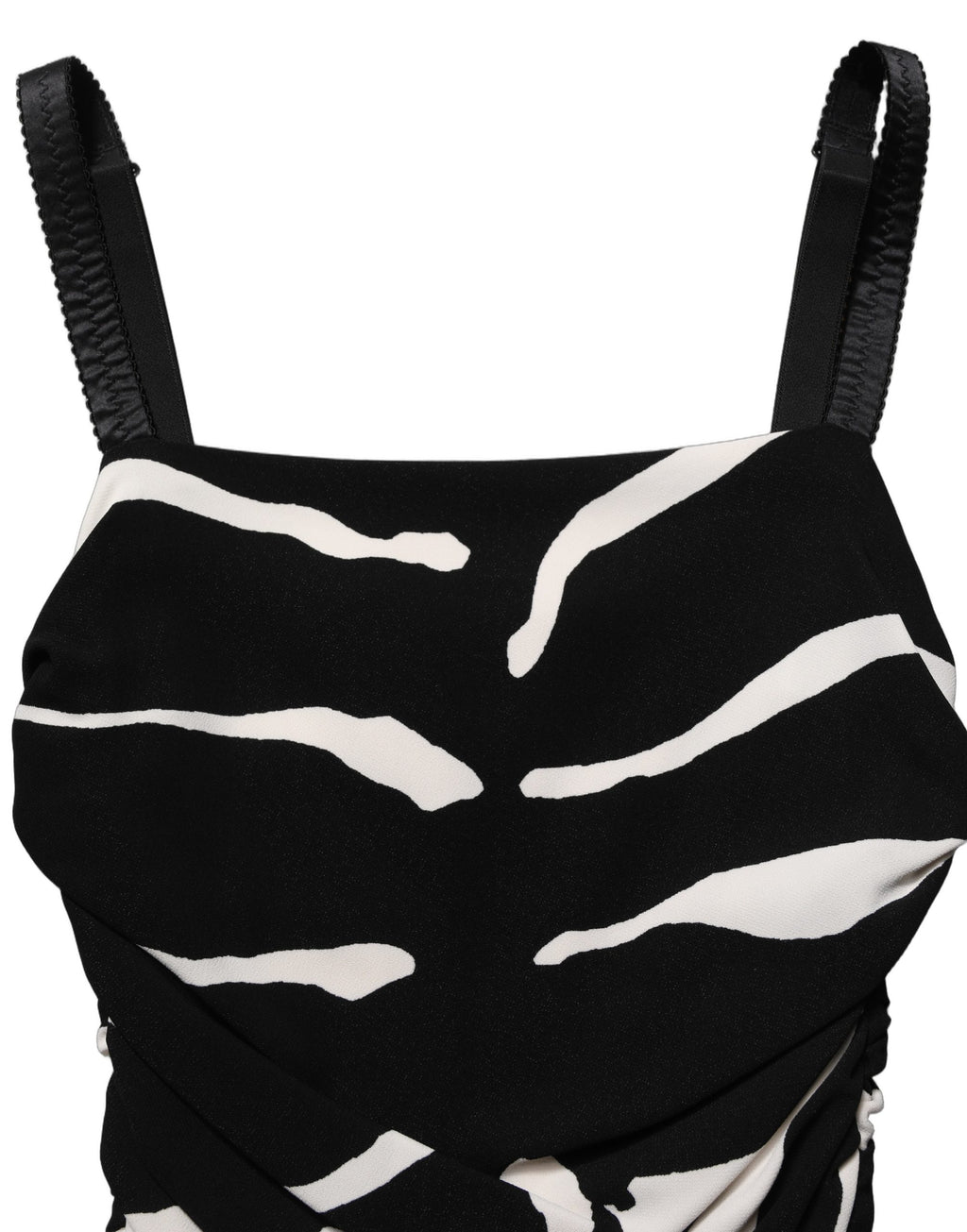 Robe longue en cady noir et blanc à motif zèbre de Dolce & Gabbana, longueur jusqu'aux mollets, élégant design animalier.