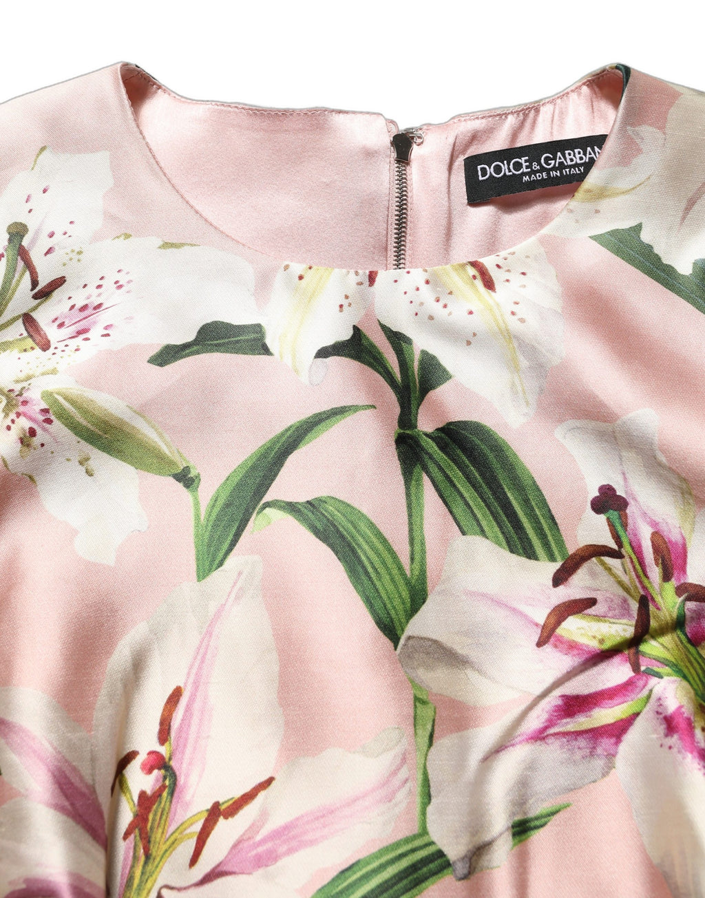 Robe sans manches Dolce & Gabbana Light Pink LilyPrint, coupe droite, tissu fluide avec imprimé floral lilyprint.