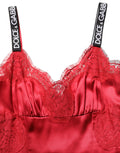 Robe longue en soie rouge sans manches de Dolce & Gabbana avec broderie en dentelle et design élégant.