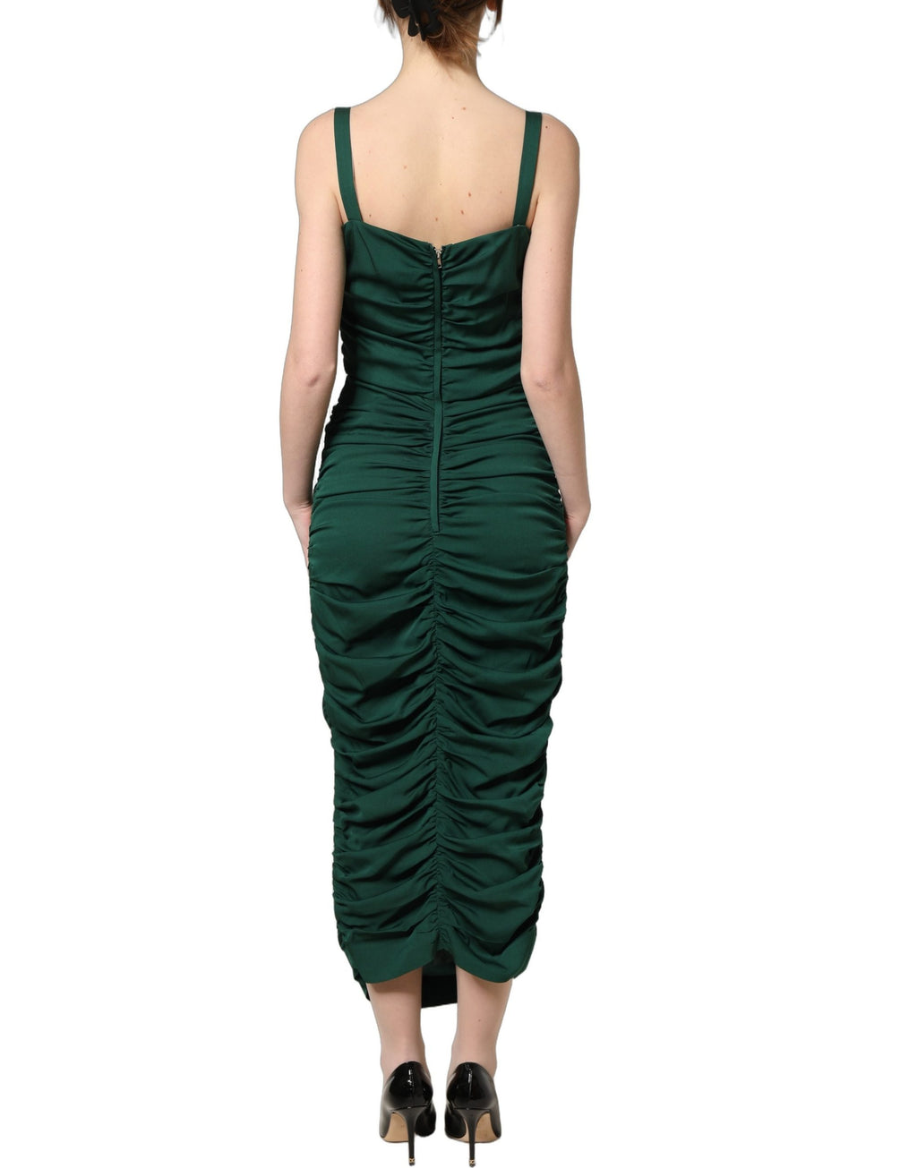 Robe midi moulante Dolce & Gabbana vert avec drapé, col en cœur et style bodycon.