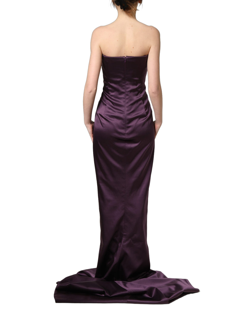 Robe longue bustier en soie violette Dolce & Gabbana avec cristaux, robe de soirée élégante sans bretelles.