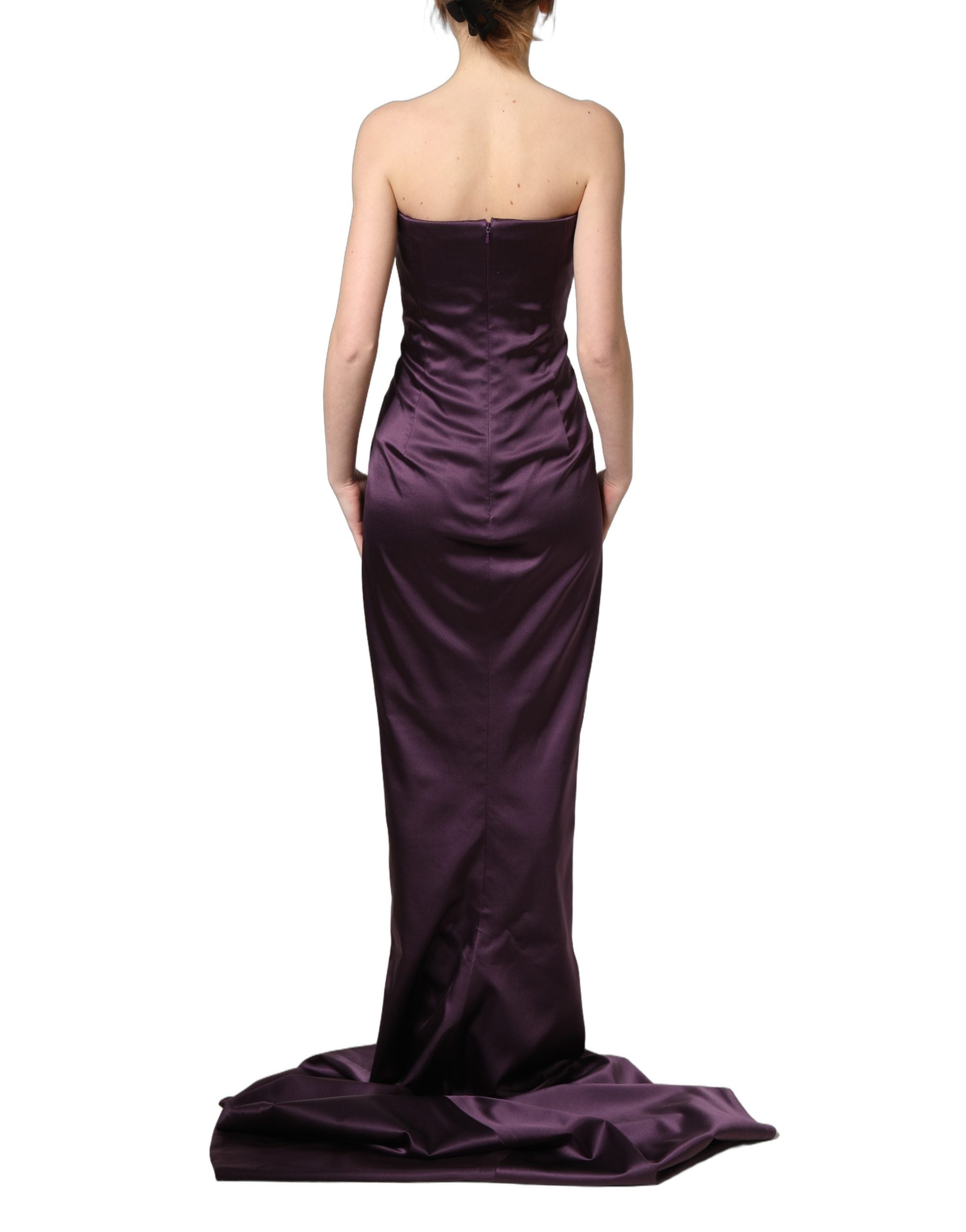 Robe longue bustier en soie violette Dolce & Gabbana avec cristaux, robe de soirée élégante sans bretelles.