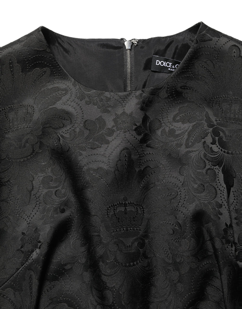 Robe sans manches Dolce & Gabbana en jacquard floral noir, coupe en ligne A élégante et raffinée.