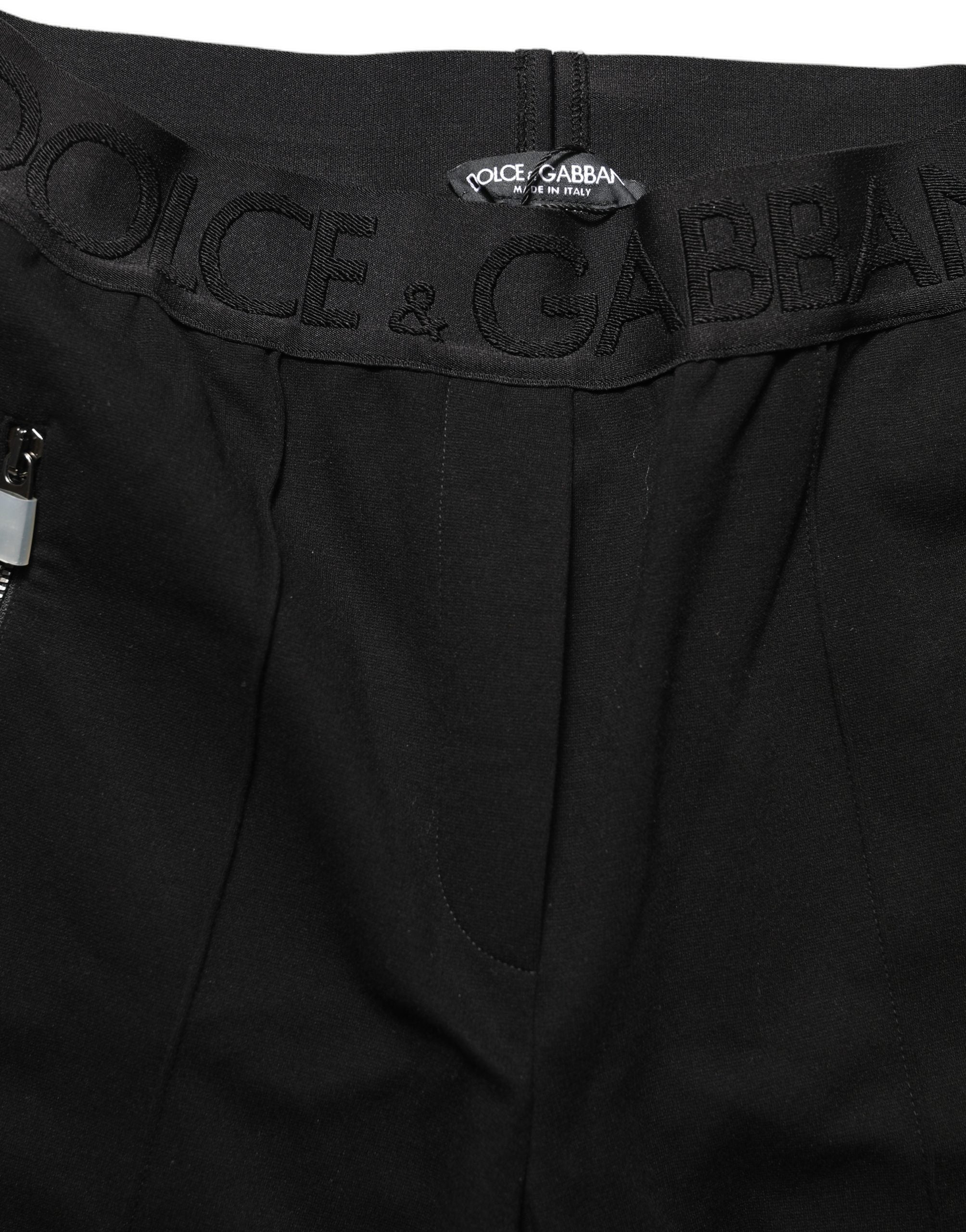 Pantalon skinny noir en viscose à taille mi-haute de Dolce & Gabbana, pantalon ajusté pour femme.