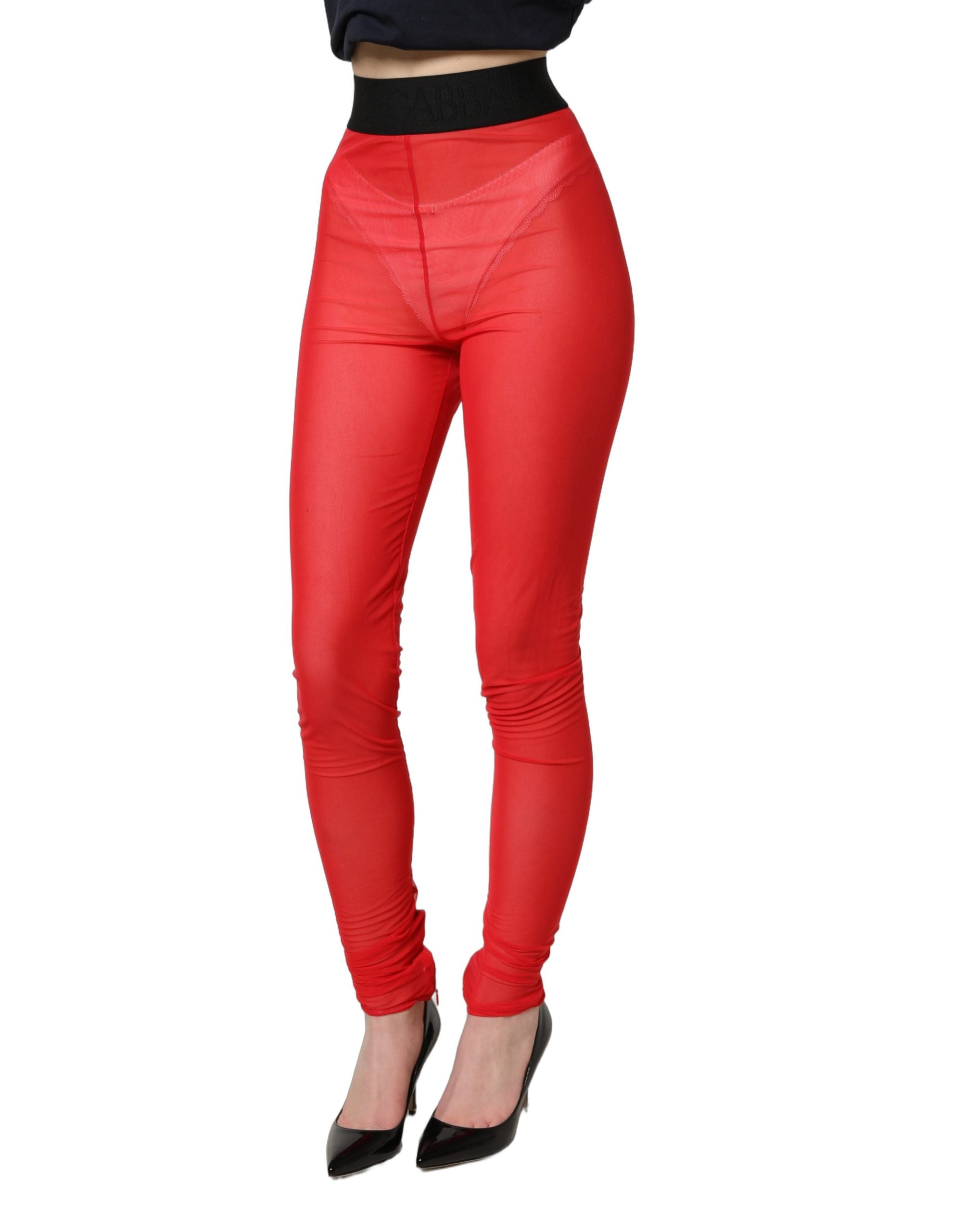 Pantalon slim en nylon rouge Dolce & Gabbana, pantalon stretch ajusté avec jambes fines et design élégant.