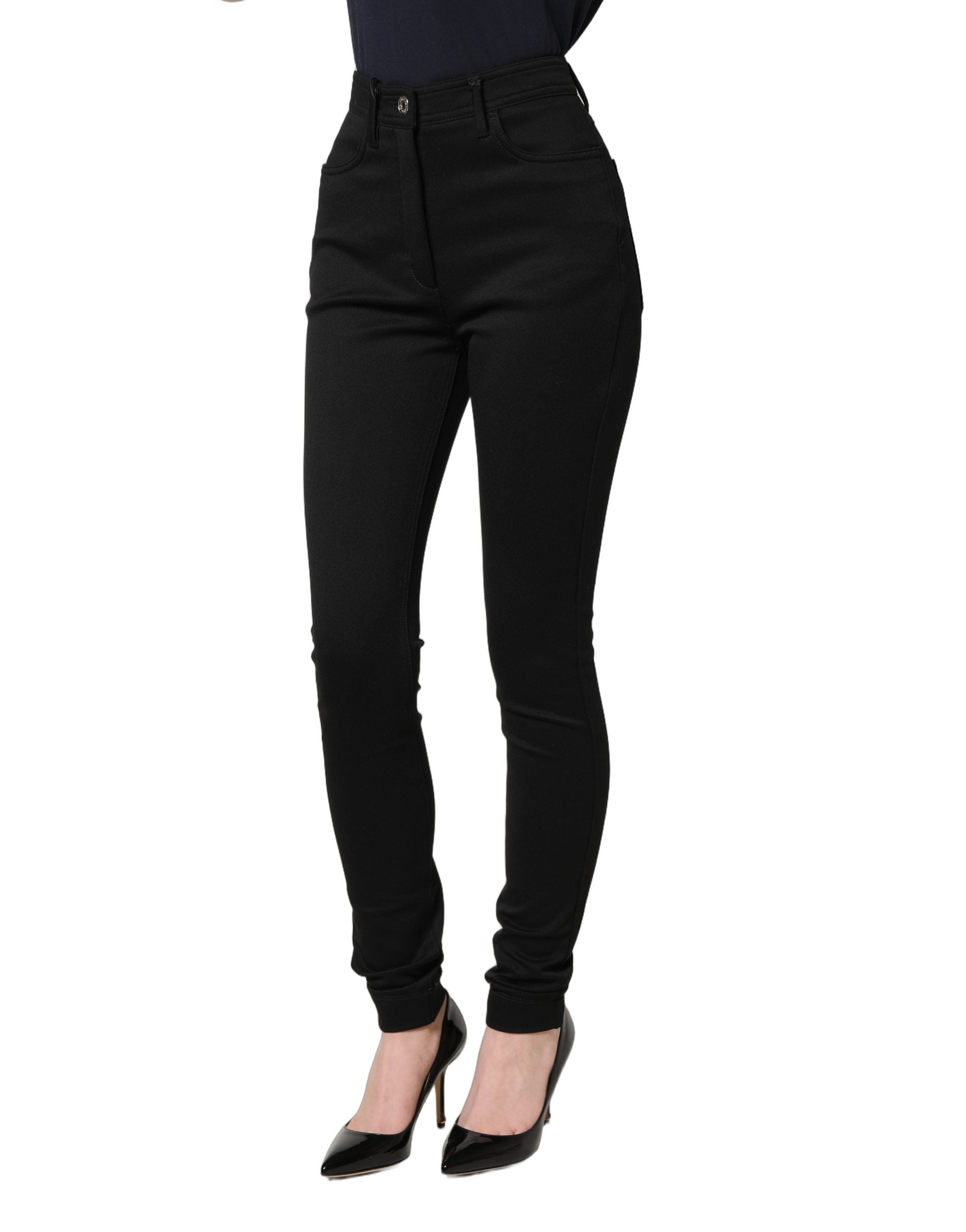 Pantalon skinny en nylon stretch noir de Dolce & Gabbana, taille haute, ajusté et élégant pour femme.