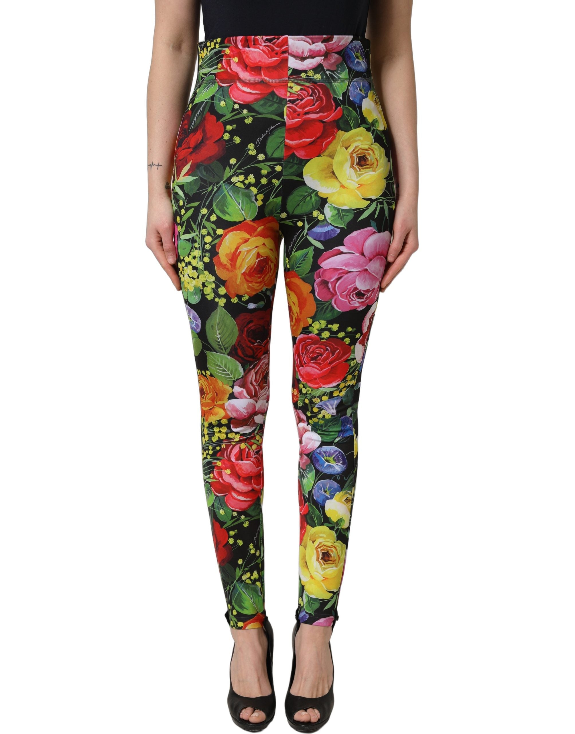 Leggings Dolce & Gabbana en jersey stretch coloré à motifs floraux multicolores, ajustés et élégants pour femme.
