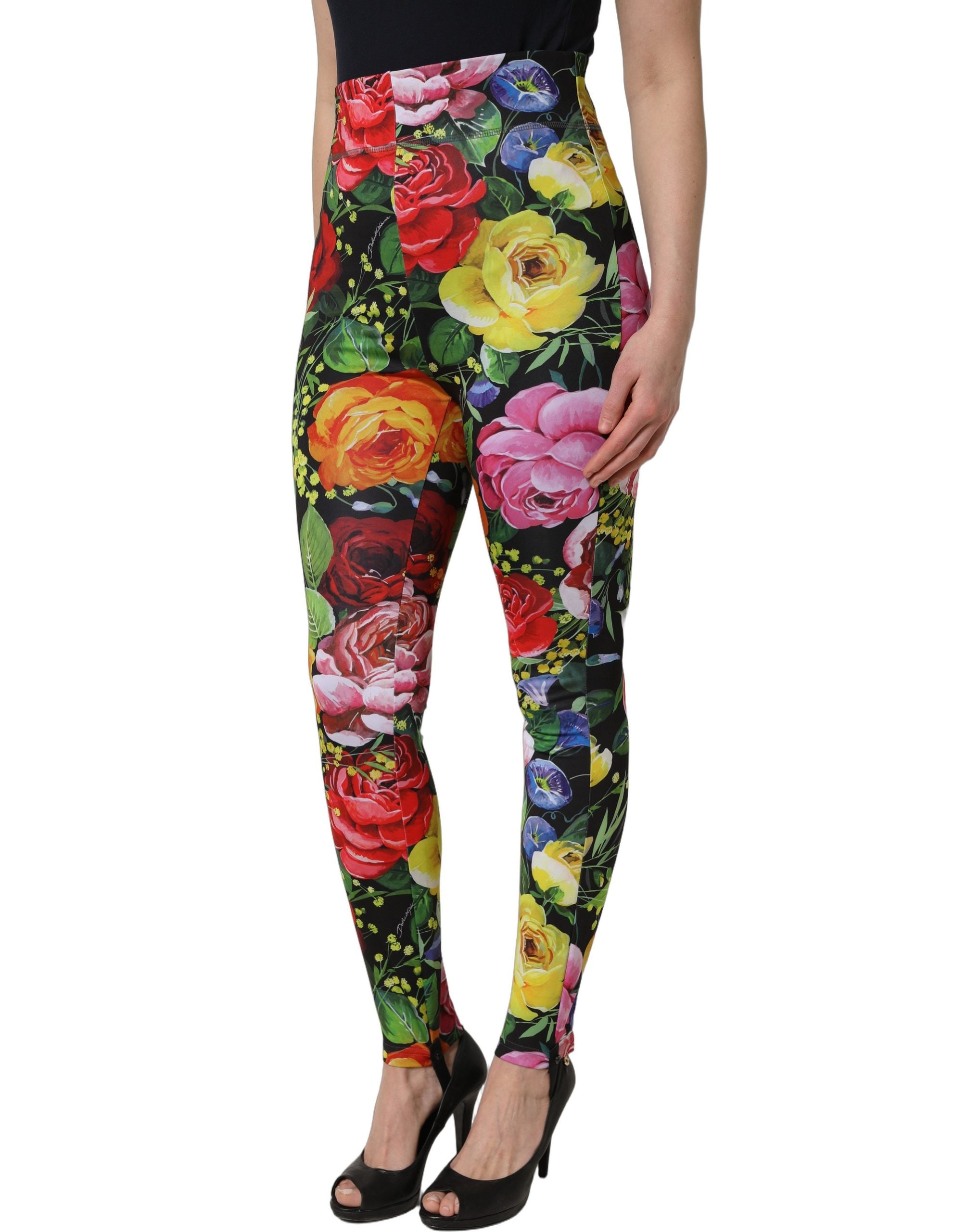 Leggings Dolce & Gabbana à fleurs multicolores en jersey stretch, pantalon élégant avec motif floral vibrant.