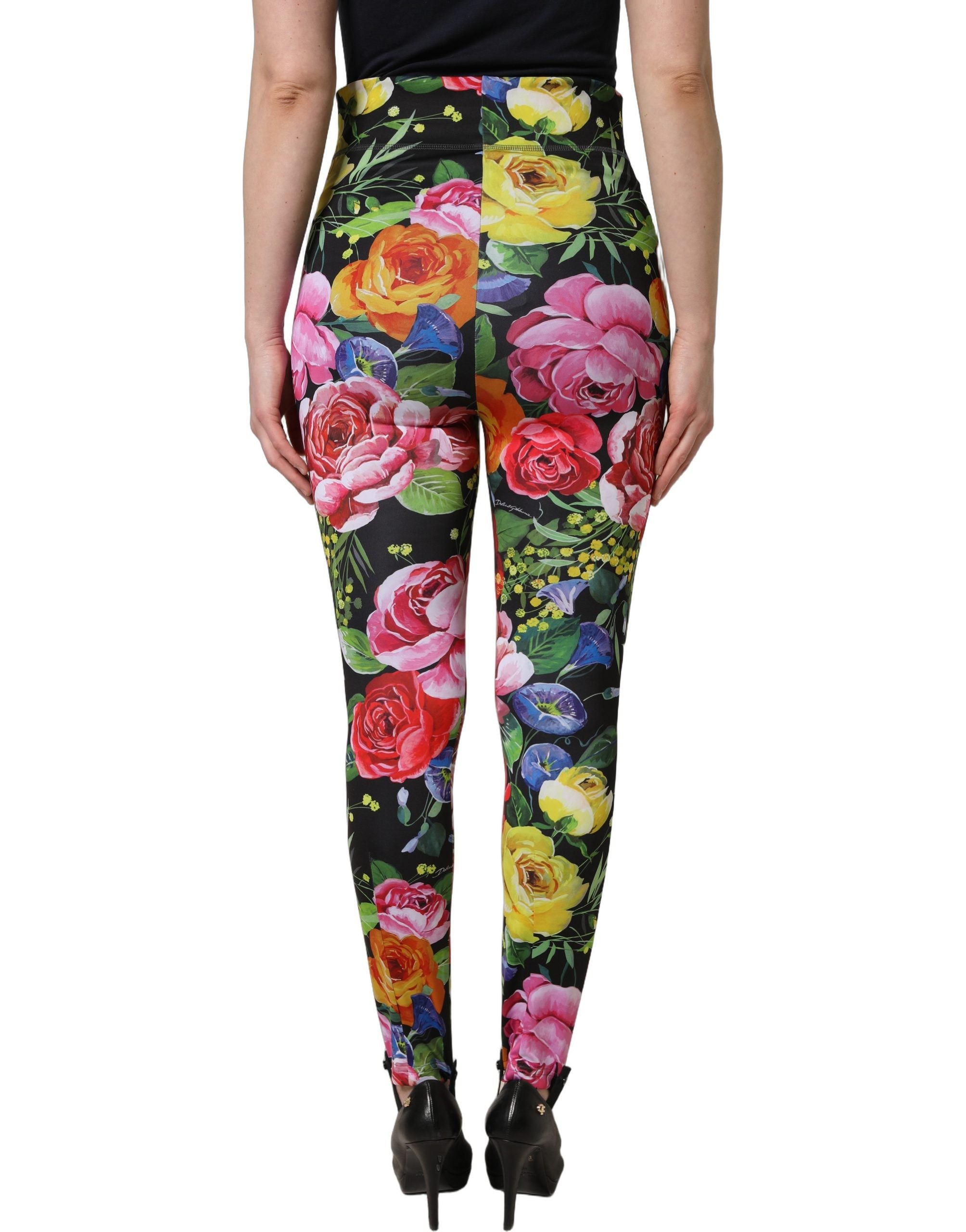 Leggings Dolce & Gabbana à imprimé floral multicolore en jersey stretch, pantalons extensibles et élégants.