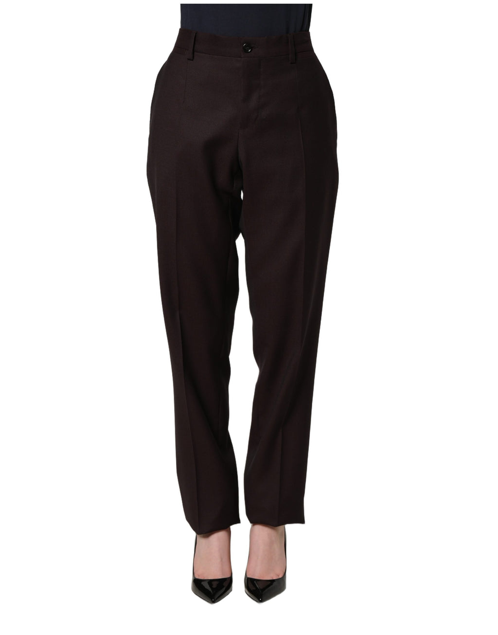Pantalon en soie marron Dolce & Gabbana, pantalon droit pour femme avec jambes droites et tissu élégant.