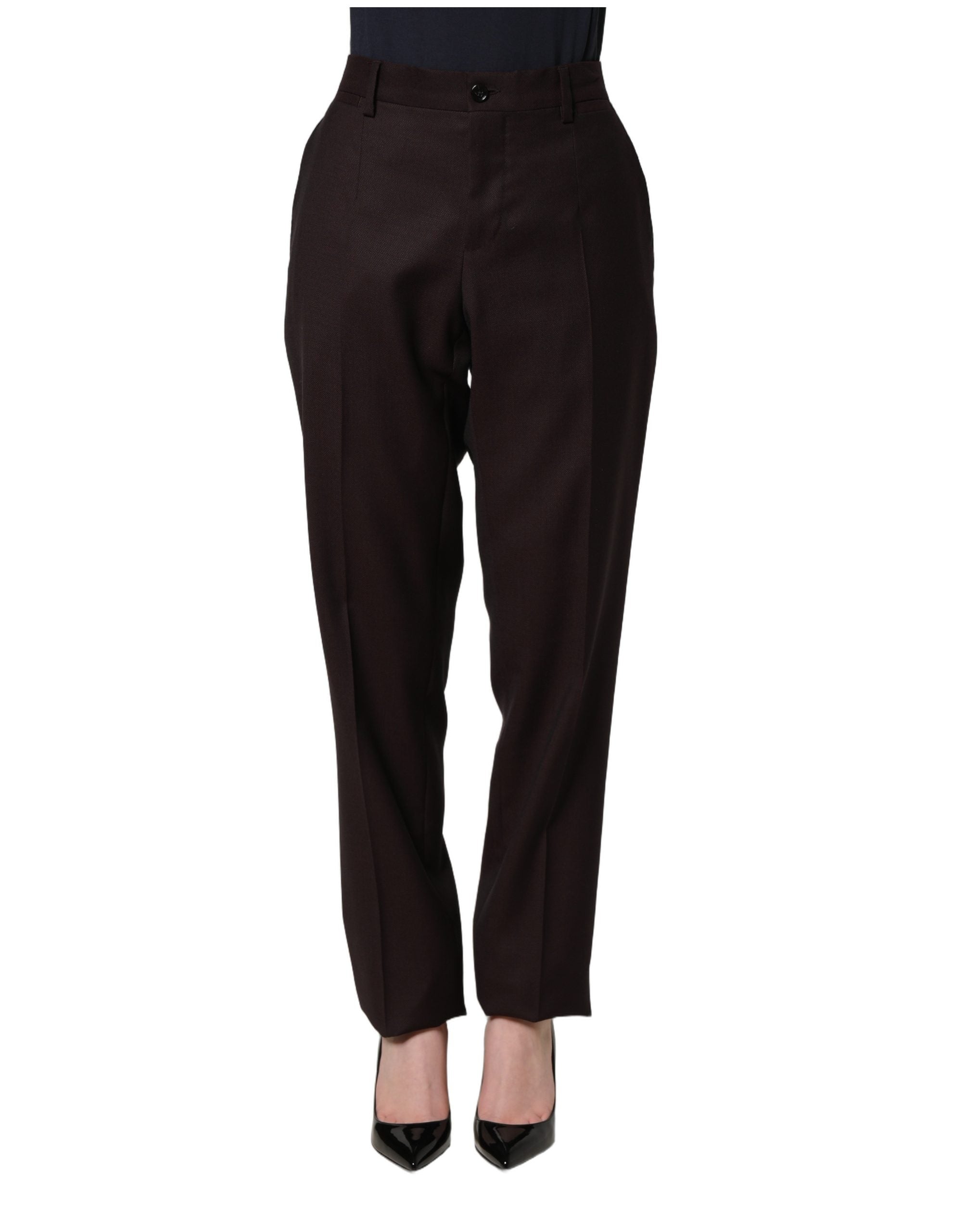 Pantalon en soie marron Dolce & Gabbana, pantalon droit pour femme avec jambes droites et tissu élégant.