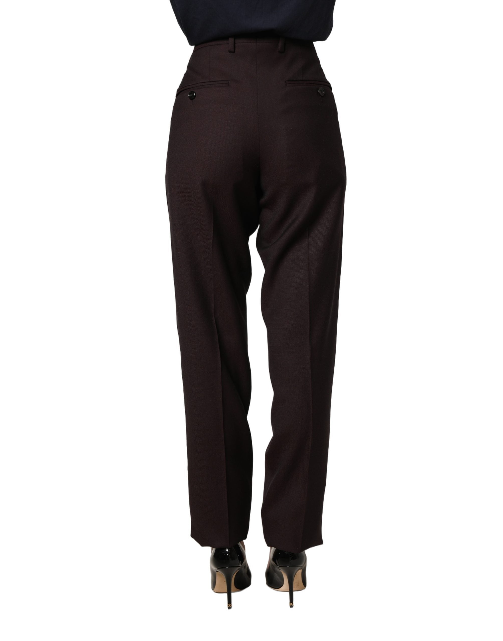 Pantalon en soie marron Dolce & Gabbana, pantalon droit avec coupe élégante, tissu fluide et finition soignée.