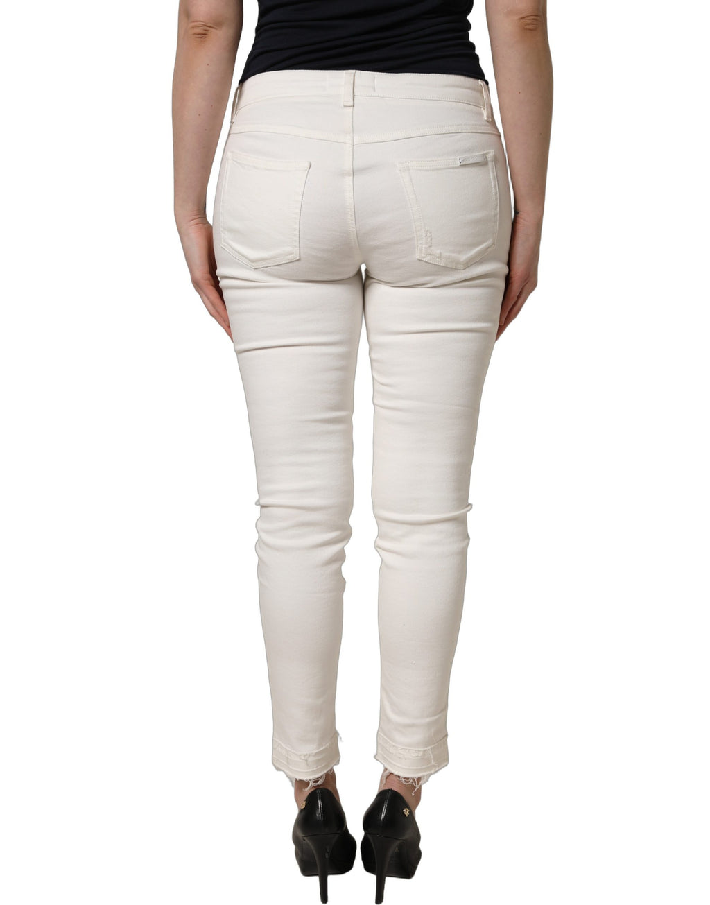 Jeans skinny en coton déchiré blanc de Dolce & Gabbana, style décontracté avec détails usés.