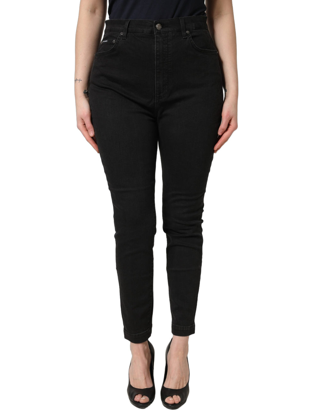 Jeans slim noirs Dolce & Gabbana en coton à taille haute, coupe skinny, avec détails en denim.