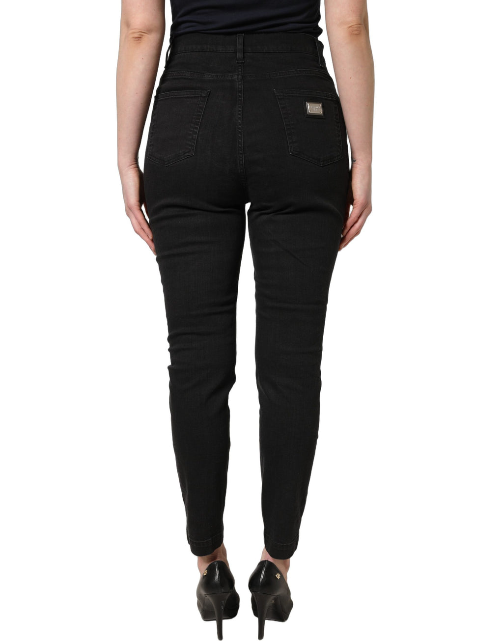 Jean skinny noir en coton à taille haute de Dolce & Gabbana, denim élégant et ajusté, vue de face.