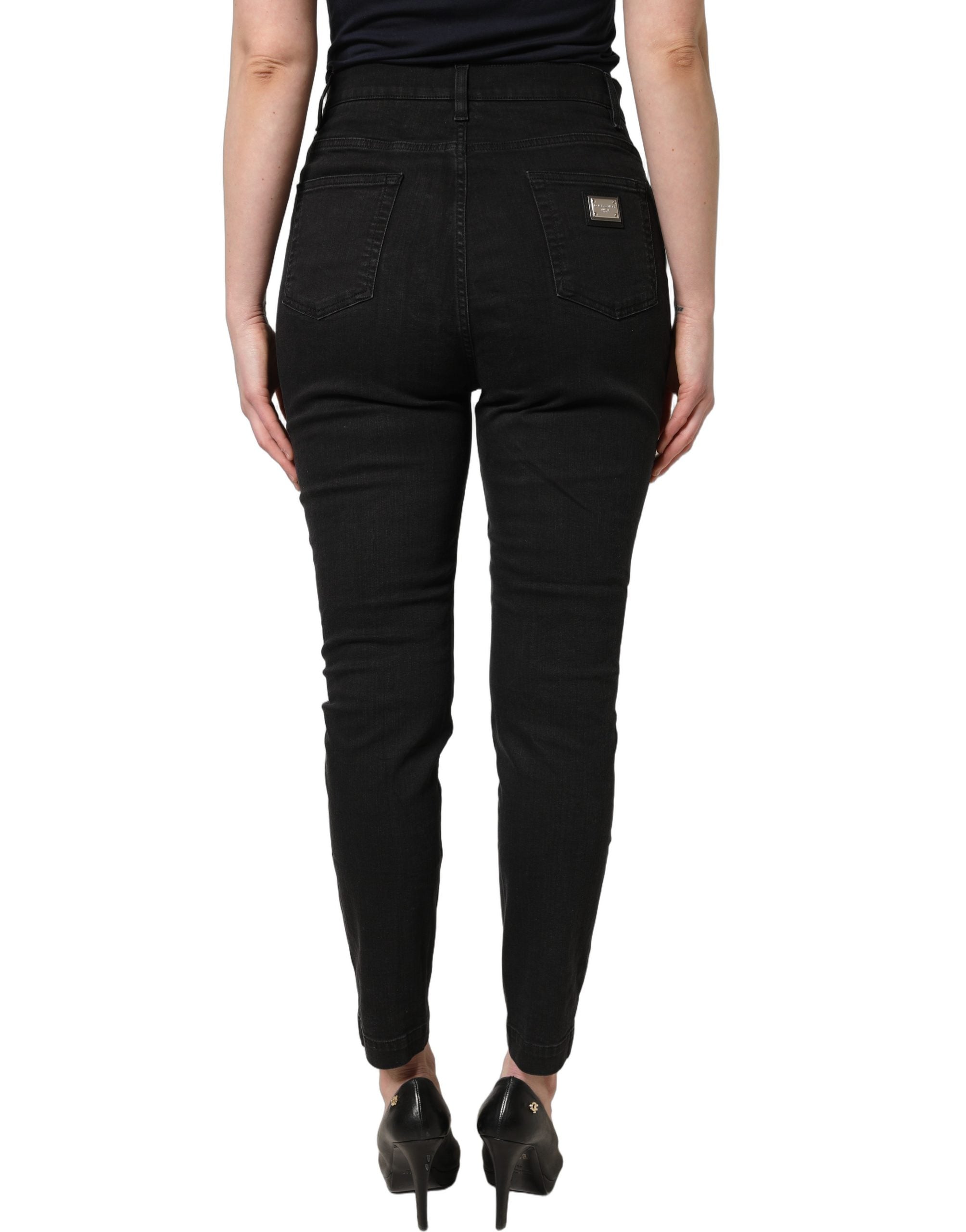 Jean skinny noir en coton à taille haute de Dolce & Gabbana, denim élégant et ajusté, vue de face.