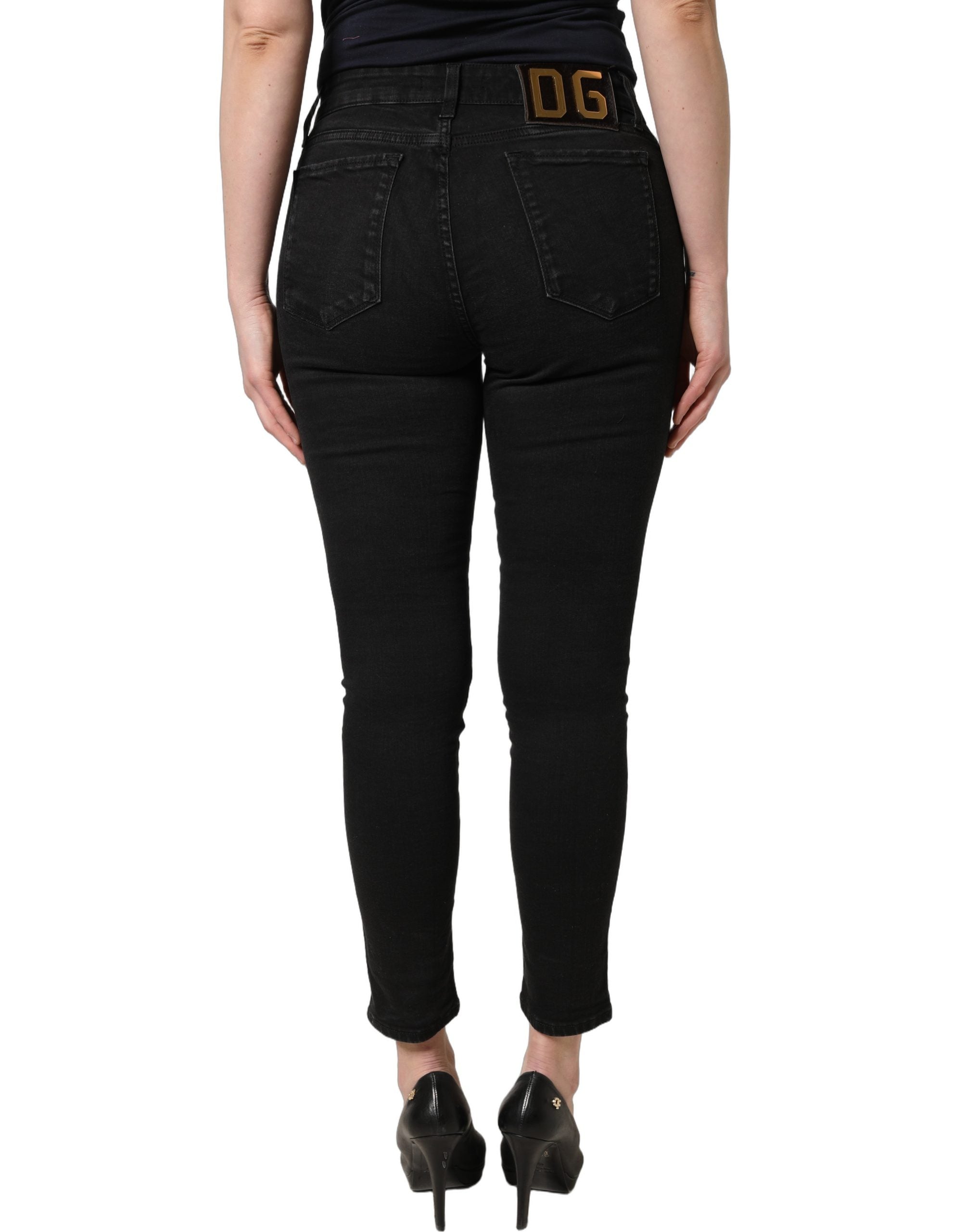 Jeans skinny en coton noir de Dolce & Gabbana, taille basse, denim élégant, ajusté et tendance.