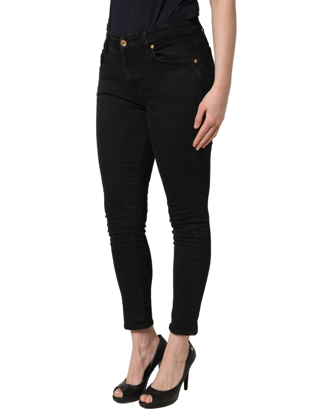 Jeans skinny noirs en coton à taille basse de Dolce & Gabbana, coupe ajustée et détail denim classique.
