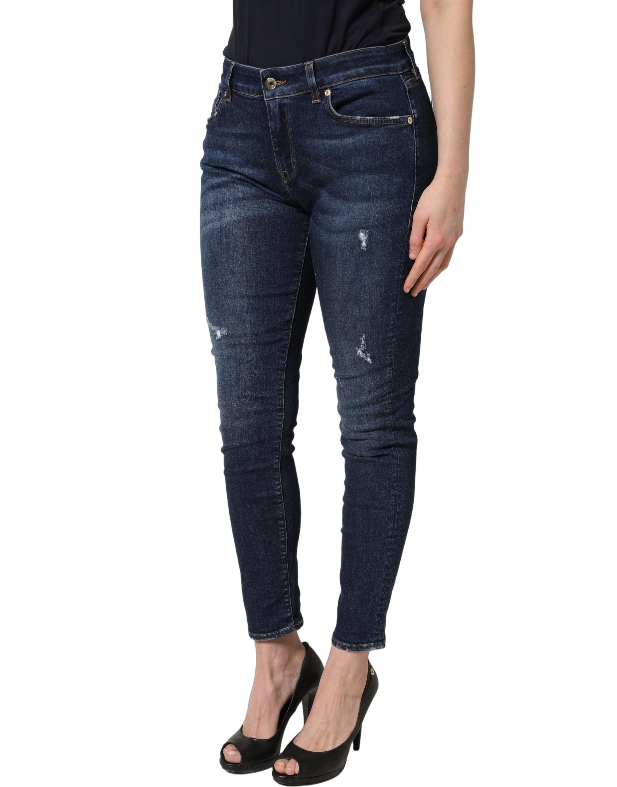 Jeans slim en coton déchiré bleu Dolce & Gabbana, coupe skinny, style décontracté avec détails usés.