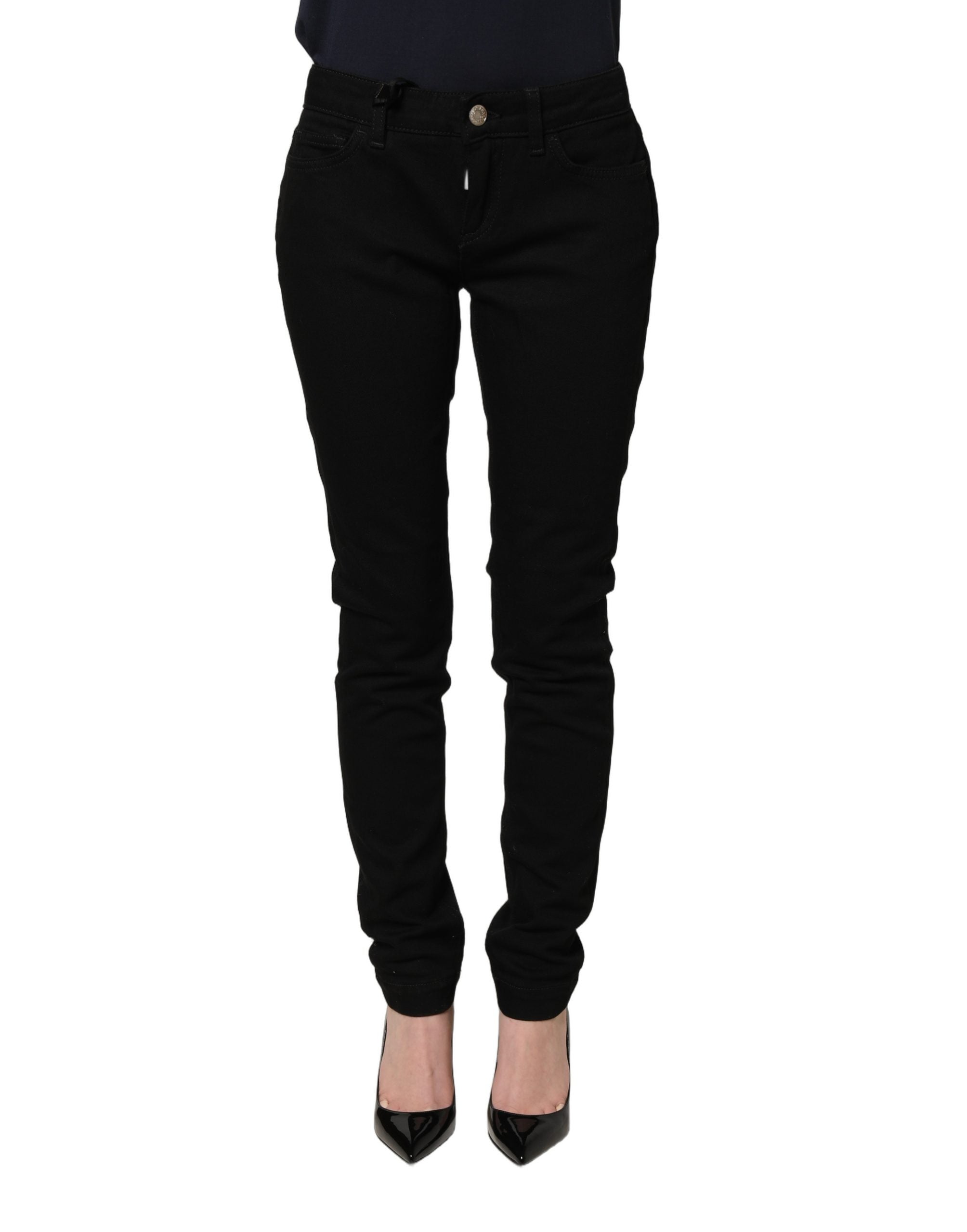 Jeans en denim noir Dolce & Gabbana Queen Embroidery, style élégant avec broderies sophistiquées.