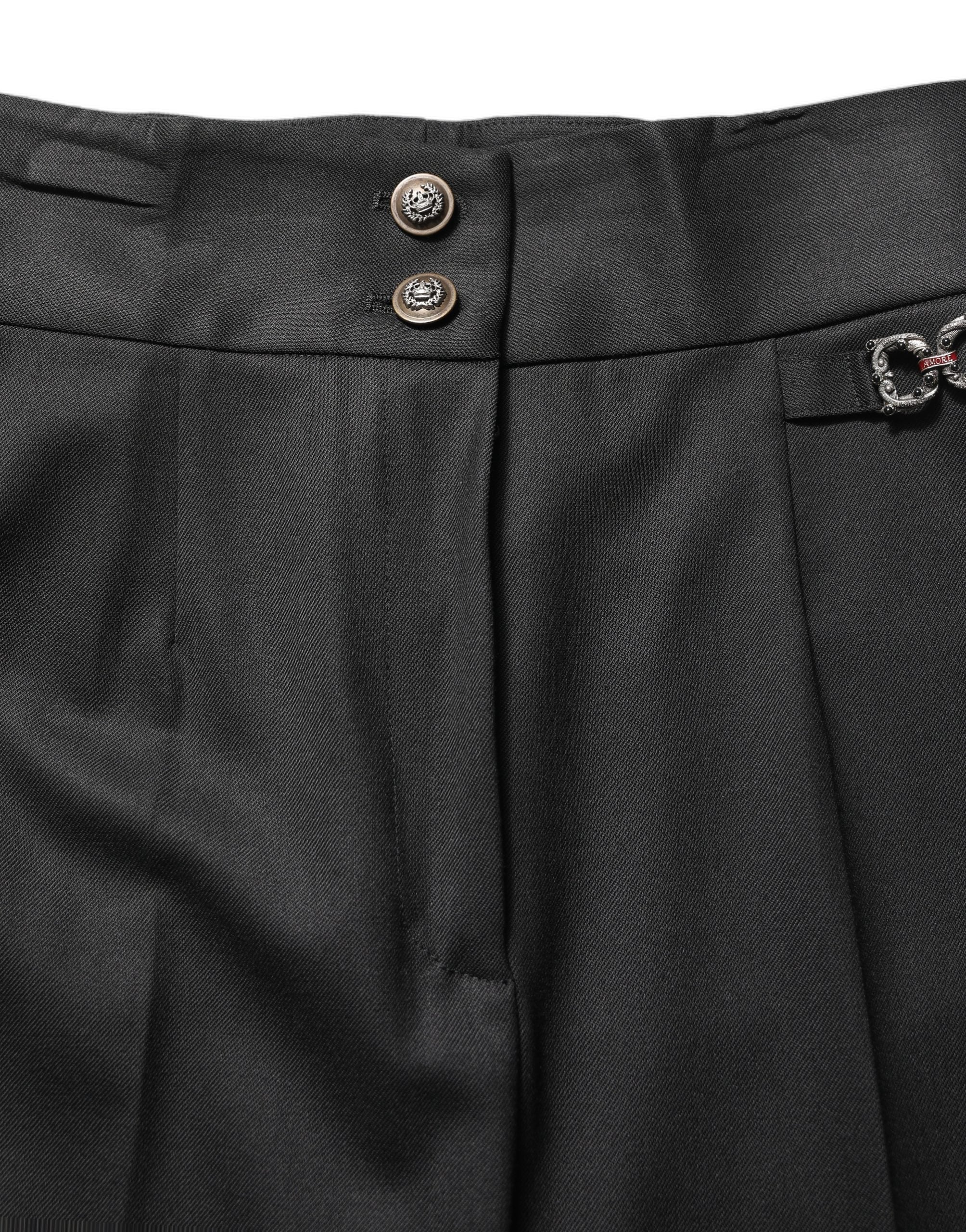 Pantalon en laine noire Dolce & Gabbana à taille haute avec logo, style élégant et moderne.