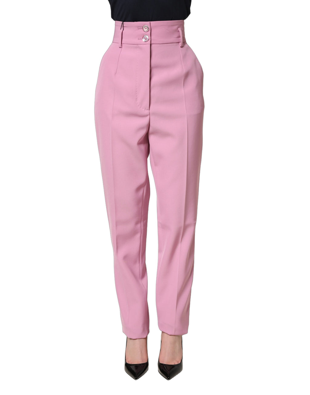 Pantalon rose taille haute en polyester de Dolce & Gabbana, coupe élégante et moderne, visible en gros plan.