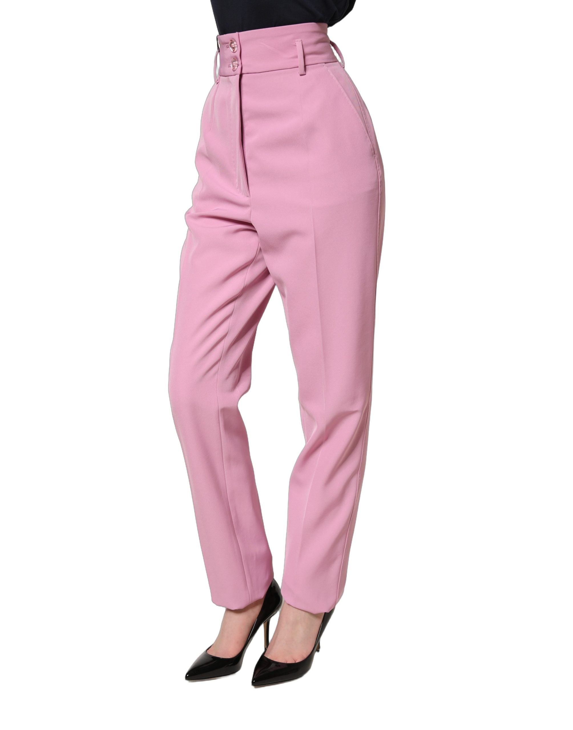 Pantalon rose en polyester à taille haute de Dolce & Gabbana, style élégant et moderne, visible en gros plan.