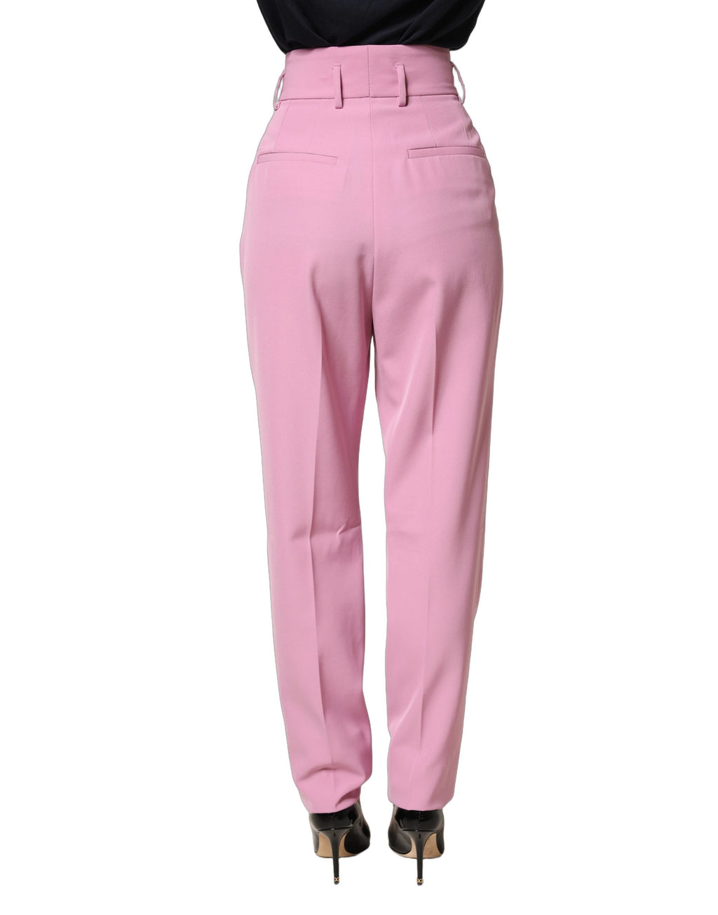 Pantalon rose à taille haute en polyester de Dolce & Gabbana, style élégant et moderne, visible sur fond neutre.