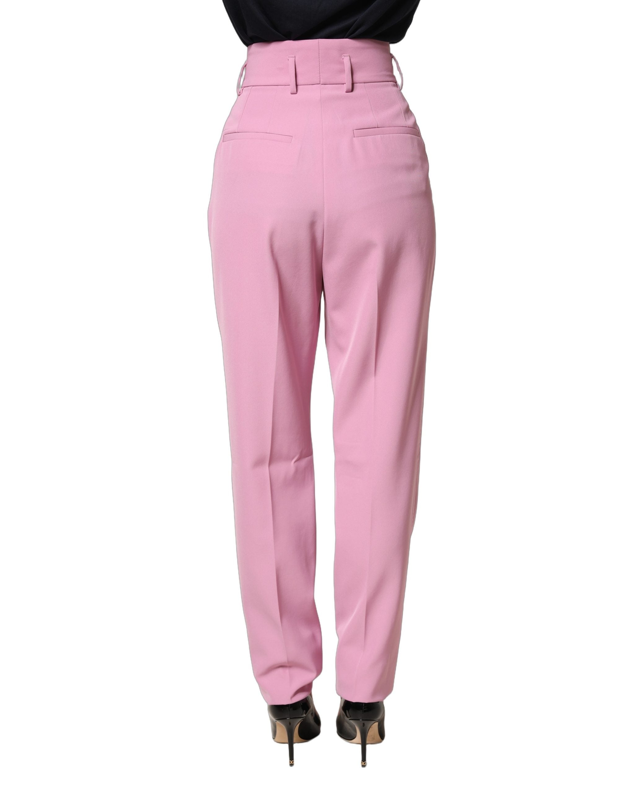 Pantalon rose à taille haute en polyester de Dolce & Gabbana, style élégant et moderne, visible sur fond neutre.