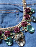 Shorts bermuda en coton bleu Dolce & Gabbana avec embellissements en denim, style décontracté et chic.