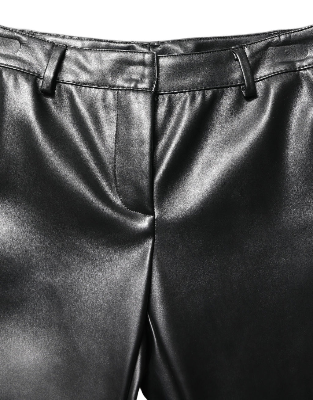 Pantalon noir en cuir synthétique à taille haute de Dolce & Gabbana, style élégant et sophistiqué, visible avec détails en cuir.
