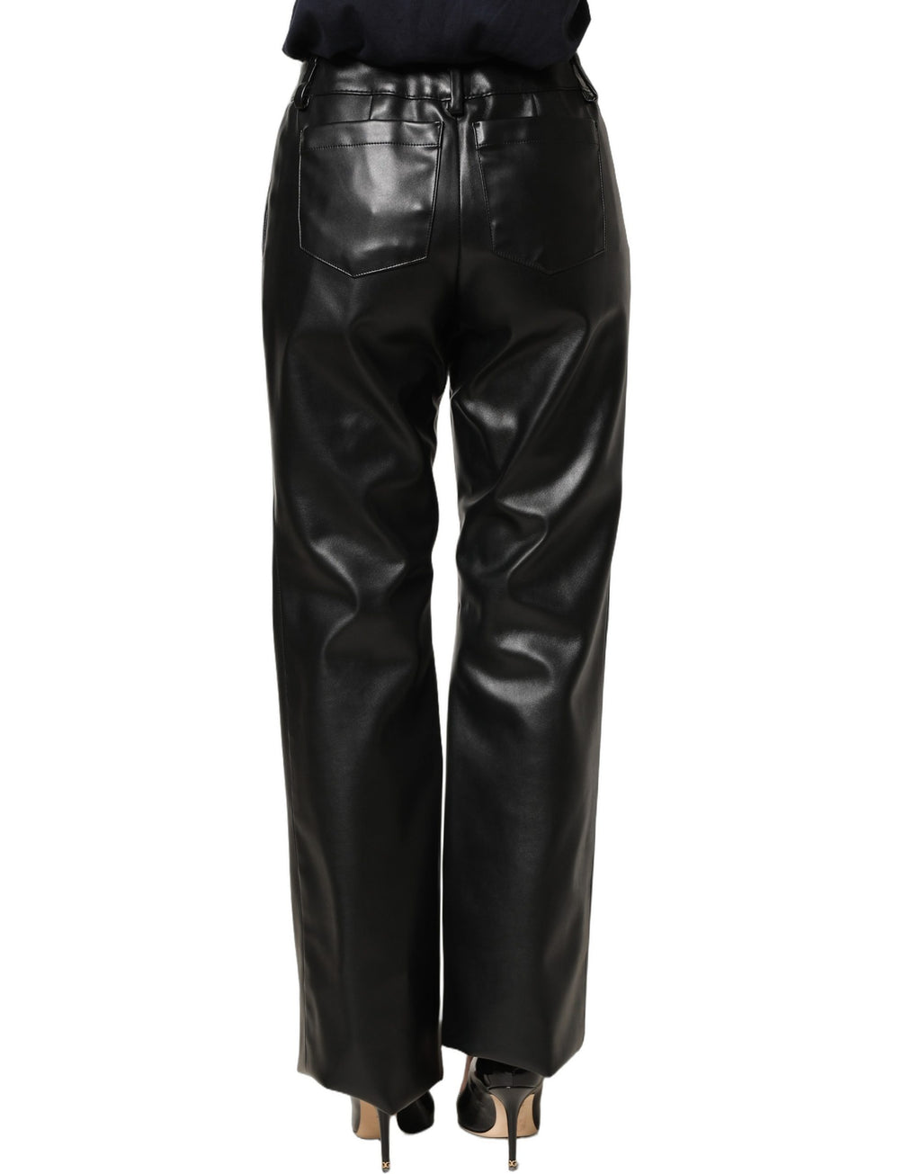 Pantalon en cuir noir en similicuir à taille haute de Dolce & Gabbana, style élégant et moderne.
