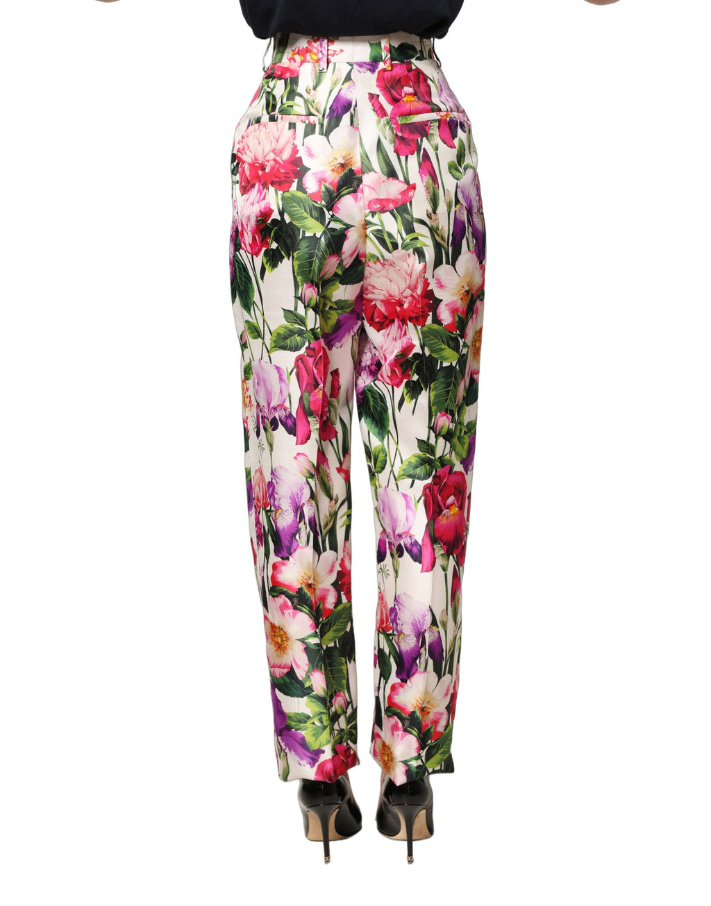 Pantalon tapered Dolce & Gabbana à imprimé floral multicolore, style élégant et tendance, en tissu léger et confortable.
