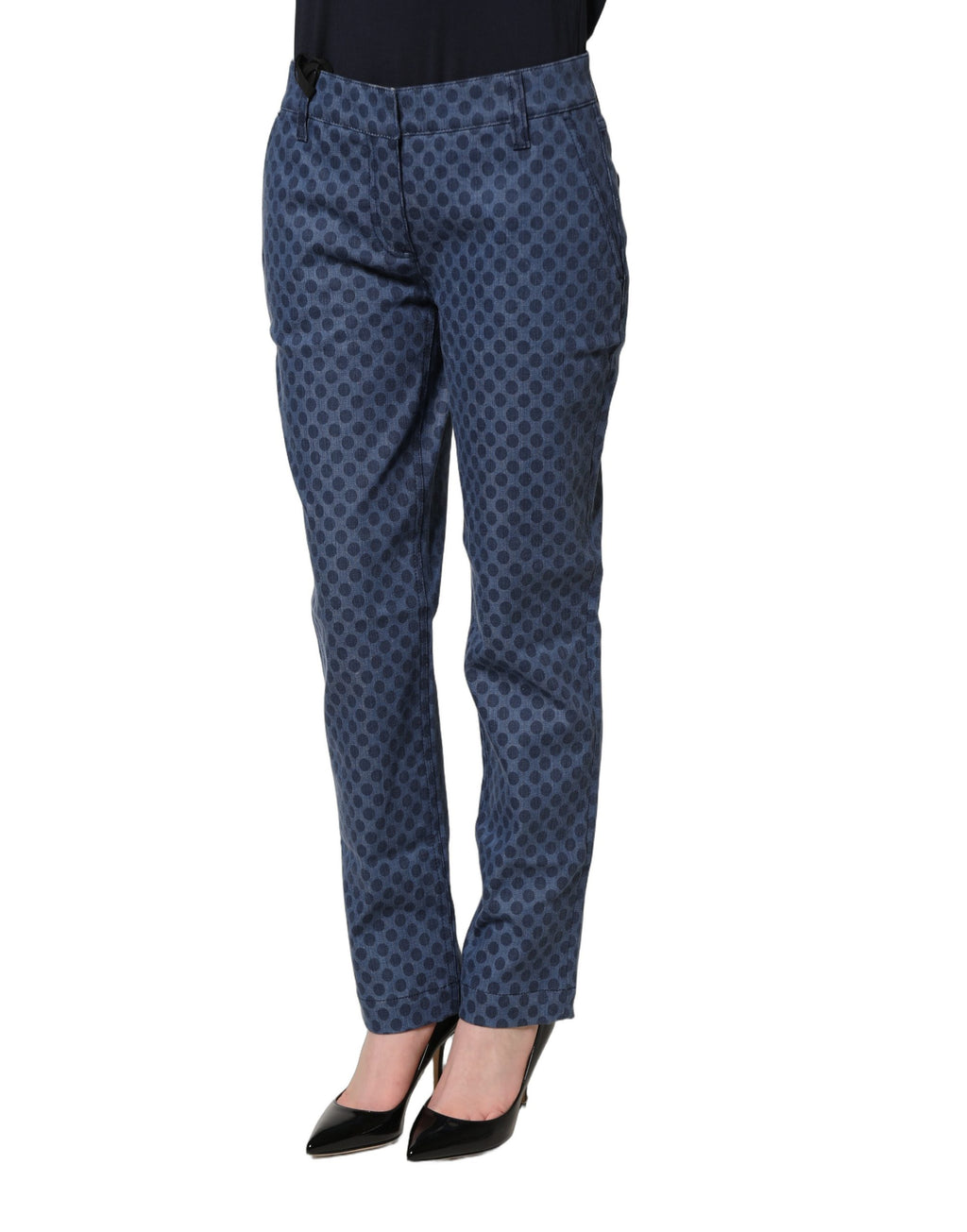 Jeans Capri slim fit en denim bleu à pois Dolce & Gabbana, coupe ajustée et style élégant.