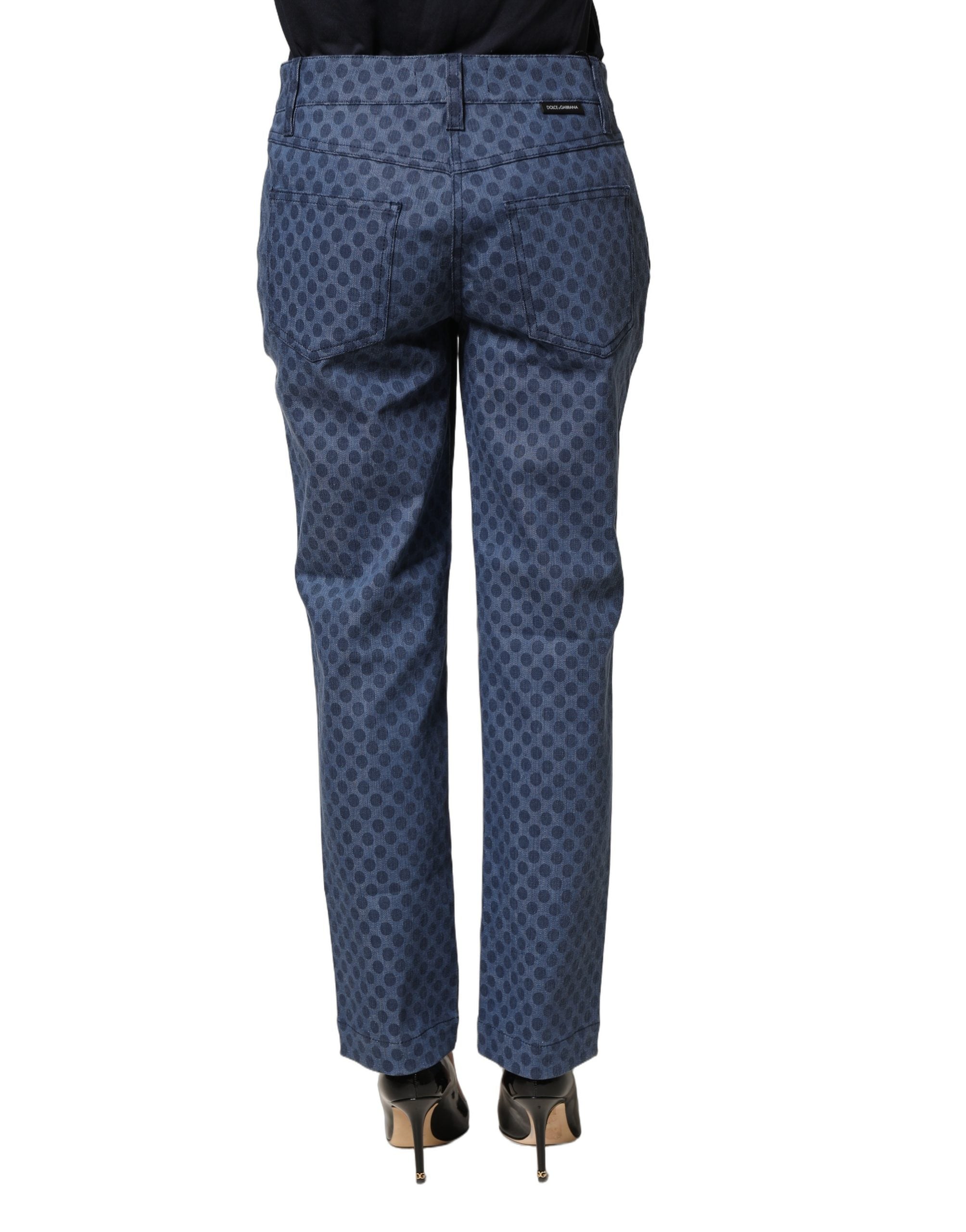 Jeans Capri slim fit en denim bleu à pois Dolce & Gabbana, coupe ajustée avec détails à pois sur le coton.